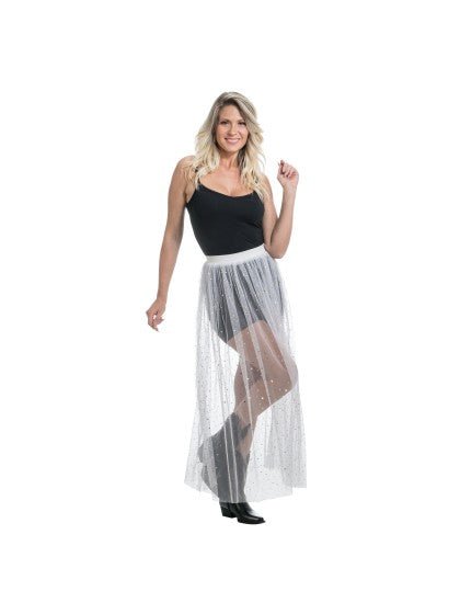 Witte Lange Tule Rok Met Glitters Dames One Size van CHAKS koop je bij Partywinkel