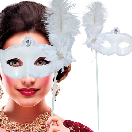 Witte Oogmasker Met Stok van Fiestas Guirca koop je bij Partywinkel
