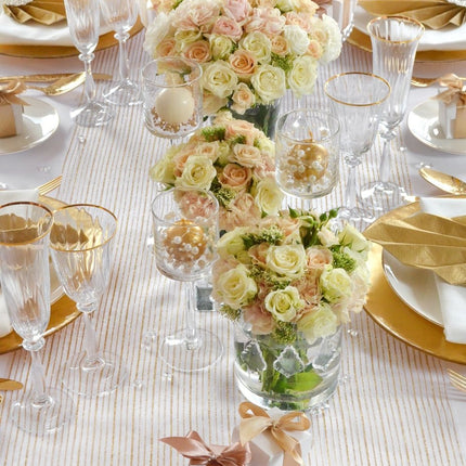 Witte Organza Stof Gouden Strepen 48cm 9m van Partydeco koop je bij Partywinkel