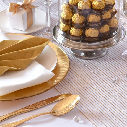 Witte Organza Stof Gouden Strepen 48cm 9m van Partydeco koop je bij Partywinkel