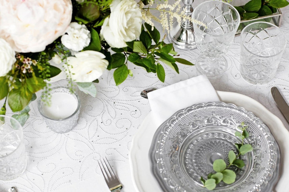 Witte Organza Stof Parels 48cm 9m van Partydeco koop je bij Partywinkel