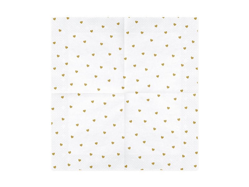 Witte Servetten Gouden Hartjes 33cm 20st van Partydeco koop je bij Partywinkel