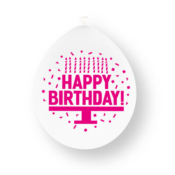 Ballons en latex assortis "Joyeux anniversaire" rose, 23 cm, 10 pièces