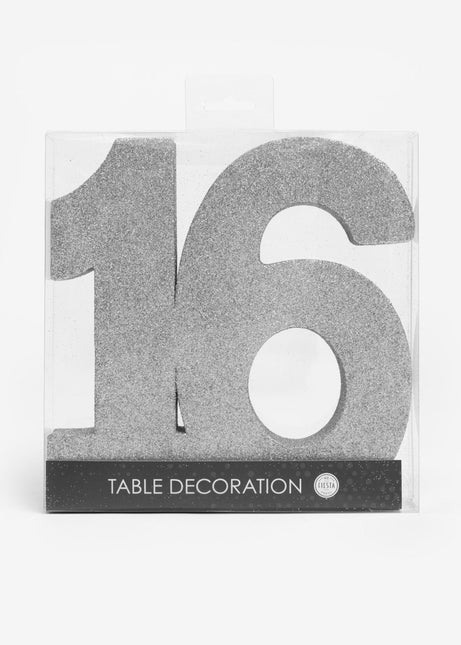 Zilver Tafeldecoratie Cijfer 16 Glitter 20,5cm van WeFiesta koop je bij Partywinkel