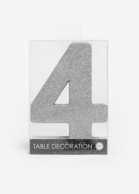 Zilver Tafeldecoratie Cijfer 4 Glitter 20,5cm van WeFiesta koop je bij Partywinkel