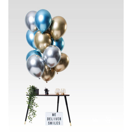 Zilveren, Blauwe en Antraciete Ballonnen Mix Chroom 33cm 12st van Folat koop je bij Partywinkel
