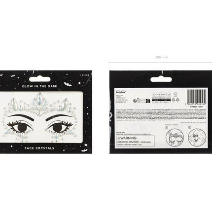 Zilveren Gezicht Stickers Glow In The Dark 15cm - Partywinkel - 5904555044562