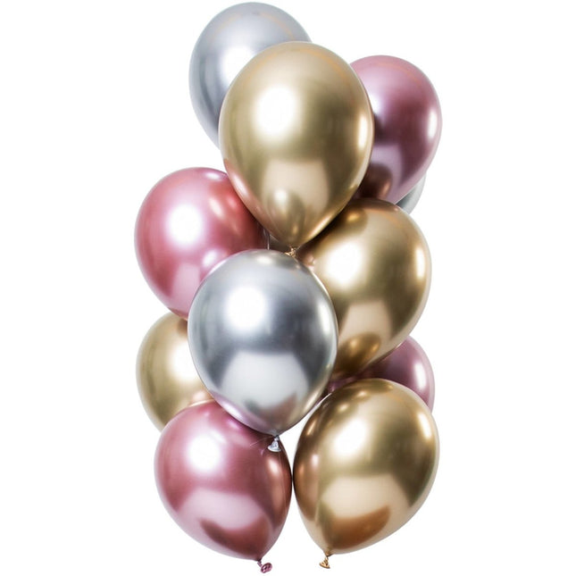 Zilveren, Gouden en Roze Ballonnen Mix Chroom 33cm 12st van Folat koop je bij Partywinkel