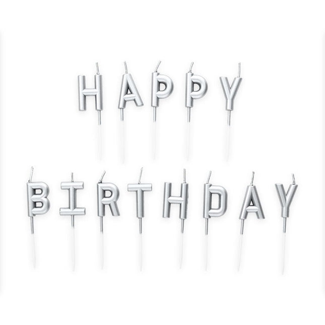 Zilveren Happy Birthday Kaarsen 8 delig van WeFiesta koop je bij Partywinkel
