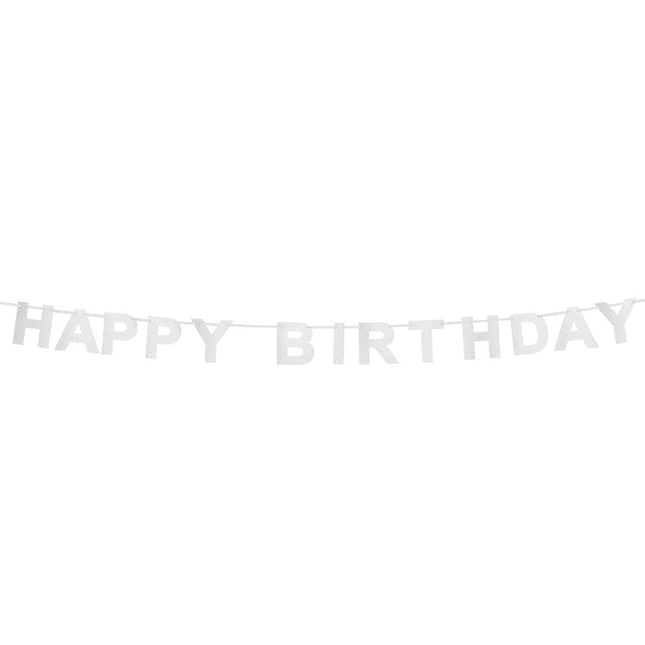 Zilveren Happy Birthday Letterslinger 2,25m van Boland koop je bij Partywinkel