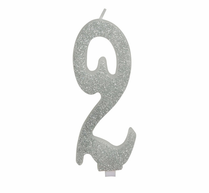 Zilveren Kaars 2 Jaar Glitter 12,5cm van Fiestas Guirca koop je bij Partywinkel