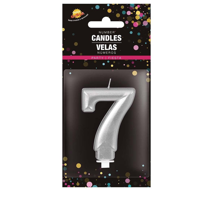 Zilveren Kaars 7 Jaar Metallic 8cm van Fiestas Guirca koop je bij Partywinkel