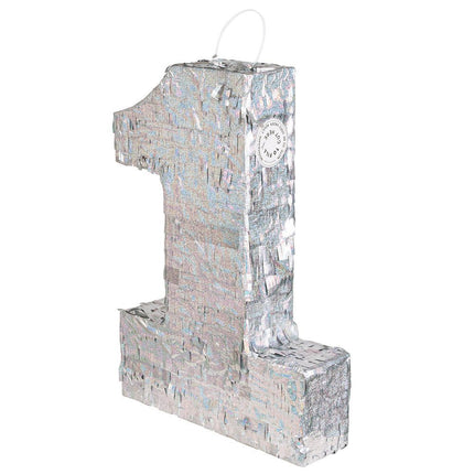 Zilveren Pinata 1 Jaar Holografisch 40cm van Boland koop je bij Partywinkel