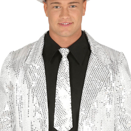 Zilveren Stropdas Glitter Paillet van Fiestas Guirca koop je bij Partywinkel