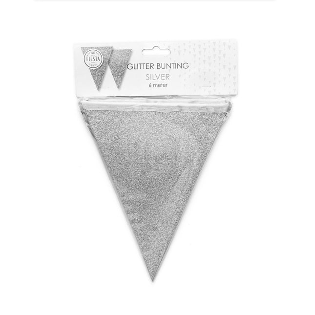 Zilveren Vlaggenlijn Glitter 6m van WeFiesta koop je bij Partywinkel