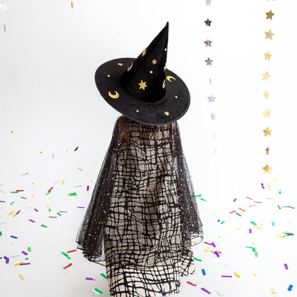Zwart Gouden Halloween Heksenhoed van Partydeco koop je bij Partywinkel