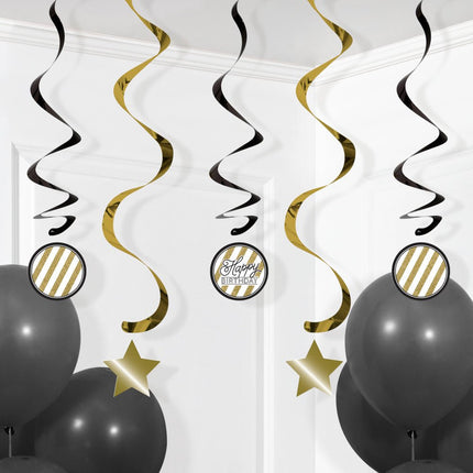 Zwart Gouden Hangdecoratie 5st van Creative Converting koop je bij Partywinkel