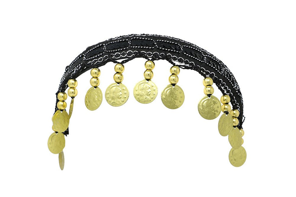 Zwart Gouden Hoofdband Munten - Partywinkel - 8434077137697