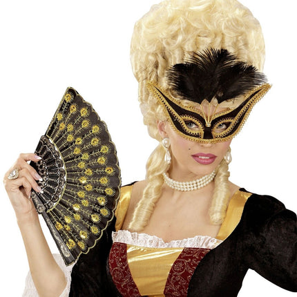 Zwart Gouden Oogmasker Veren van Widmann koop je bij Partywinkel