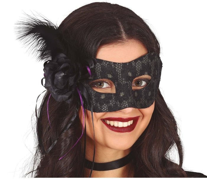 Zwart Oogmasker Veer van Fiestas Guirca koop je bij Partywinkel