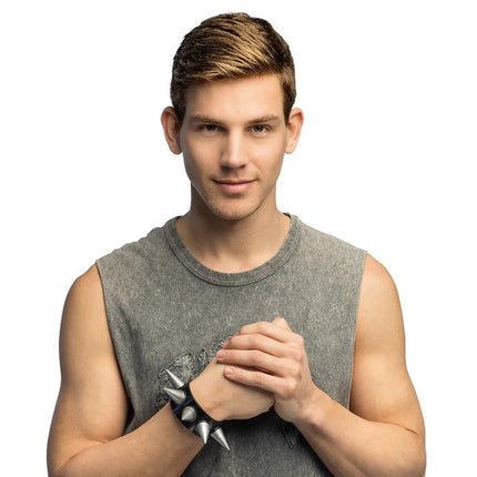 Zwart Zilveren Armband Spikes van Boland koop je bij Partywinkel