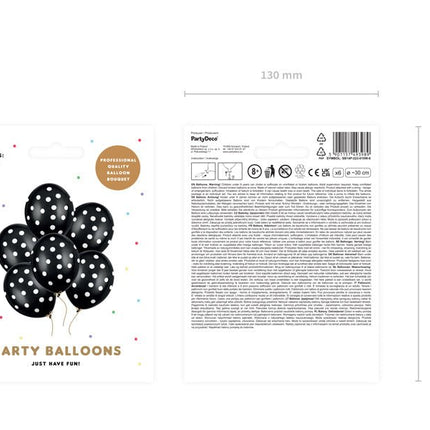 Zwarte Ballonnen Witte Stippjes 30cm 6st van Partydeco koop je bij Partywinkel
