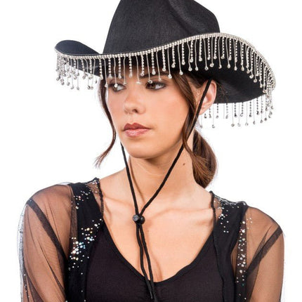 Zwarte Cowboyhoed met Hangende Strass One Size van CHAKS koop je bij Partywinkel