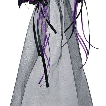 Zwarte Halloween Haarband Paarse Bloemen En Sluier van Fiestas Guirca koop je bij Partywinkel