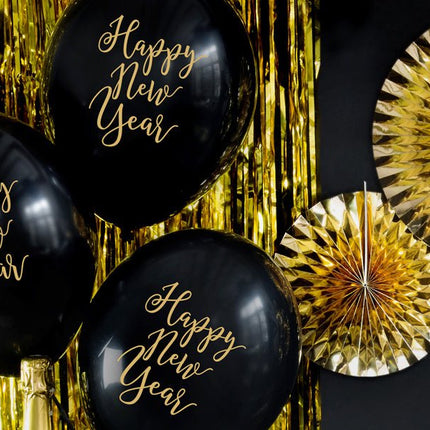 Zwarte Happy New Year Ballonnen 30cm 6st van Partydeco koop je bij Partywinkel