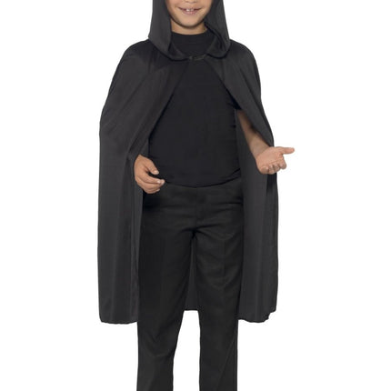Zwarte Lange Cape met Capuchon van Smiffys koop je bij Partywinkel