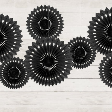 Zwarte Papieren Waaiers 20cm 3st van Partydeco koop je bij Partywinkel