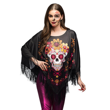 Zwarte Poncho Day Of The Dead van Boland koop je bij Partywinkel