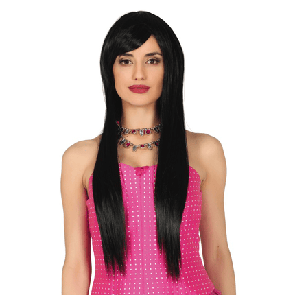 Zwarte Pruik Lang Haar Stijl van Fiestas Guirca koop je bij Partywinkel