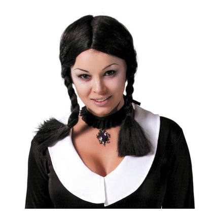 Zwarte Pruik met Vlechten - Partywinkel - 8434077042106