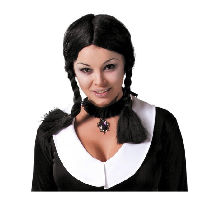 Zwarte Pruik met Vlechten - Partywinkel - 8434077042106