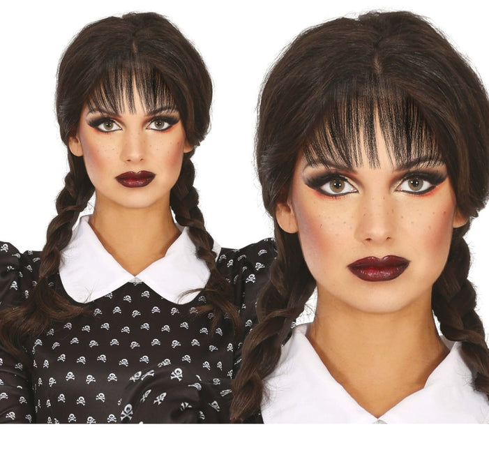 Zwarte Pruik met Vlechten Pony van Fiestas Guirca koop je bij Partywinkel