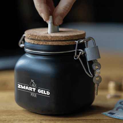 Zwarte Spaarpot Zwart Geld 12,5cm - Partywinkel - 8716764239885