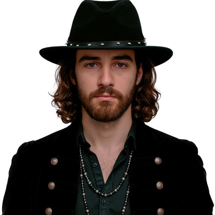 Zwarte vilten cowboyhoed met studs, voor volwassenen van Fiestas Guirca koop je bij Partywinkel