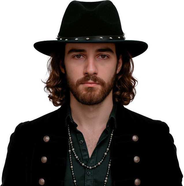 Zwarte vilten cowboyhoed met studs, voor volwassenen van Fiestas Guirca koop je bij Partywinkel